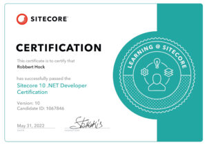 Sitecore 10 .NET Developer Certification - Certificate Robbert Hock
