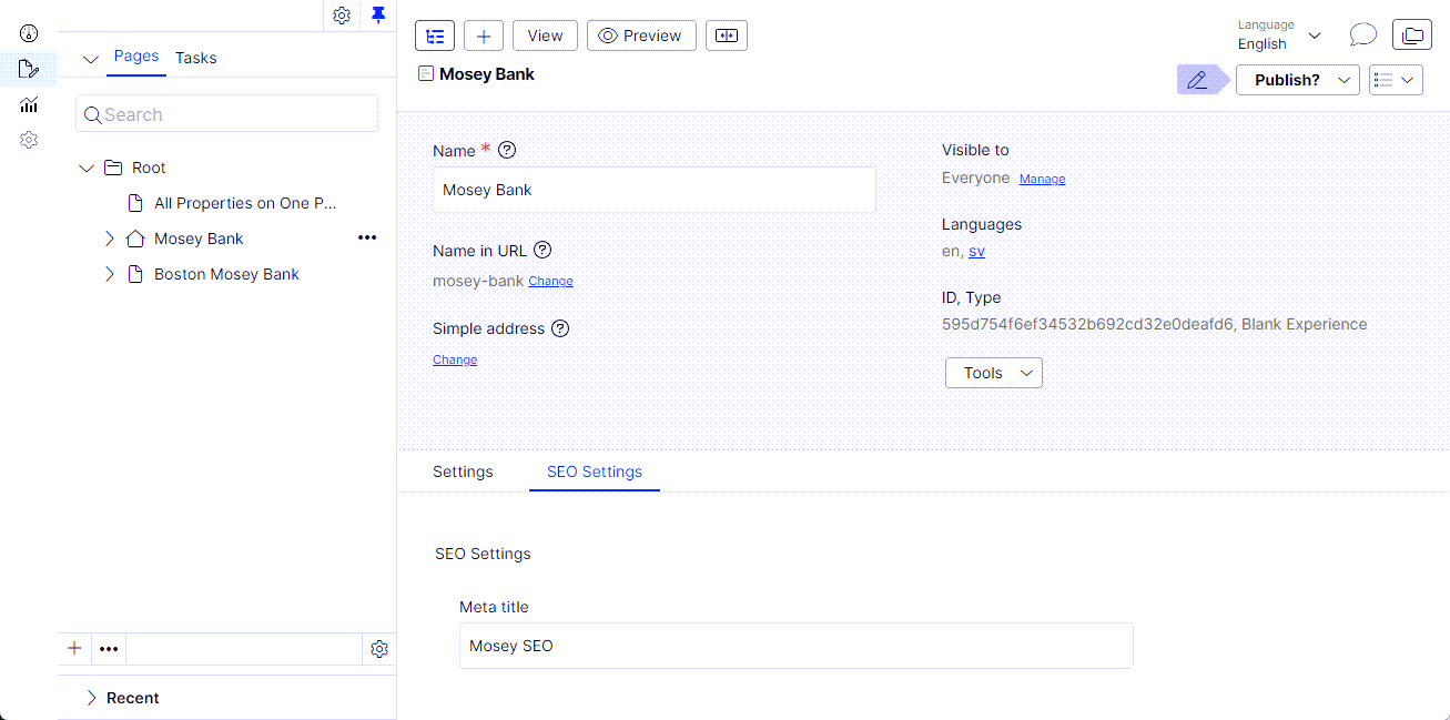 Optimizely SaaS CMS: Blank Experience Properties